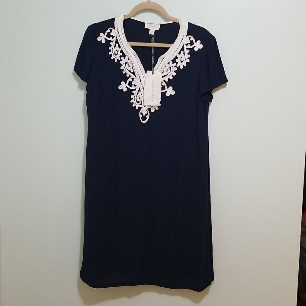 Magnolia Grace modest dress, navy blue with white applique.  NWT! Size M.